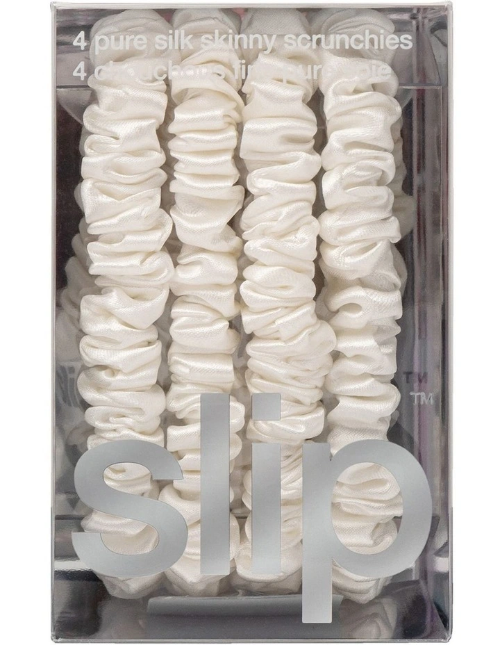 Pure Silk Skinny Scrunchies Set of 4 in White image 4