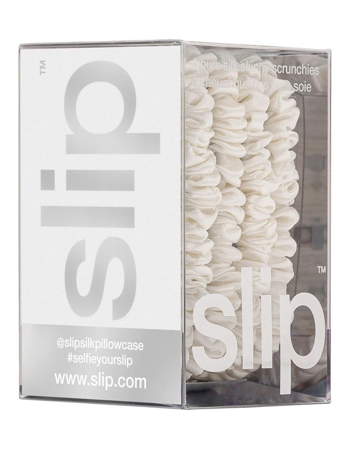 Pure Silk Skinny Scrunchies Set of 4 in White image 5