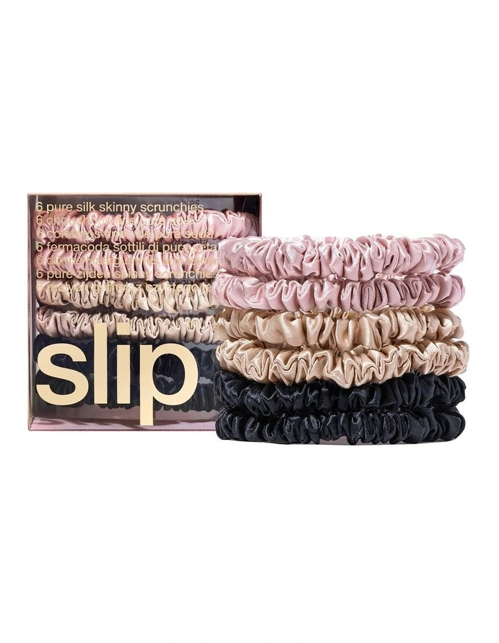 Pure Silk Skinny Scrunchies Set of 6 in Multi image 1