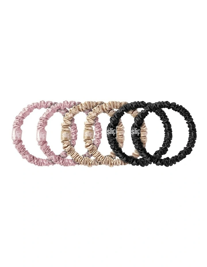 Pure Silk Skinny Scrunchies Set of 6 in Multi image 2