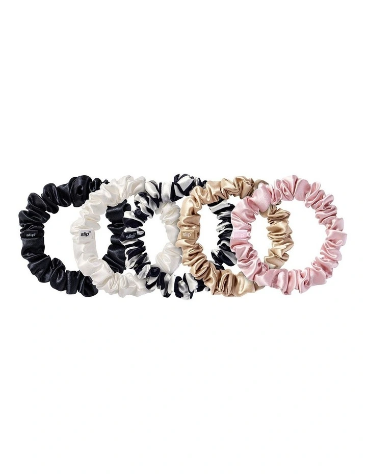 Pure Silk Midi Scrunchies Set of 5 in Multi image 2