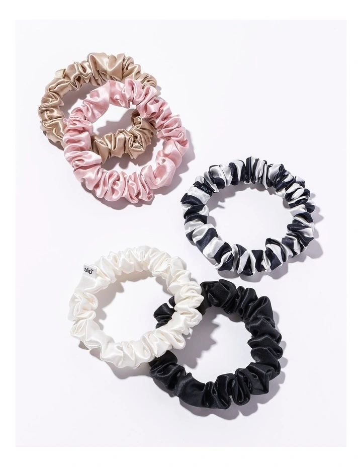 Pure Silk Midi Scrunchies Set of 5 in Multi image 3