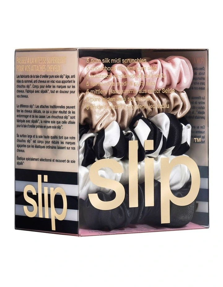 Pure Silk Midi Scrunchies Set of 5 in Multi image 5