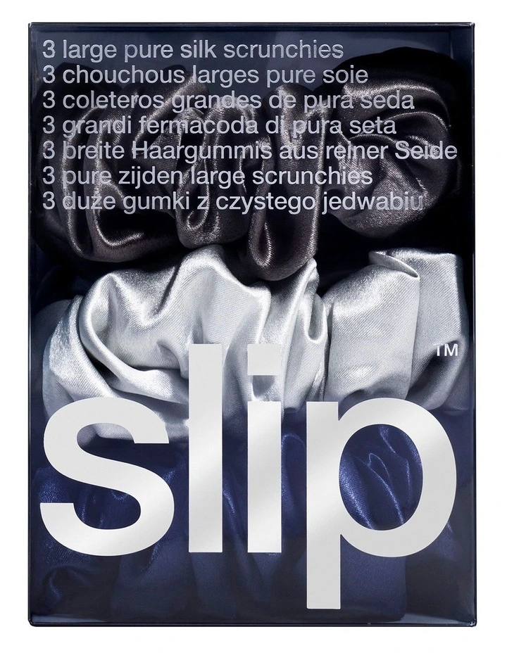 Pure Silk Large Scrunchies Set of 3 in Multi image 3