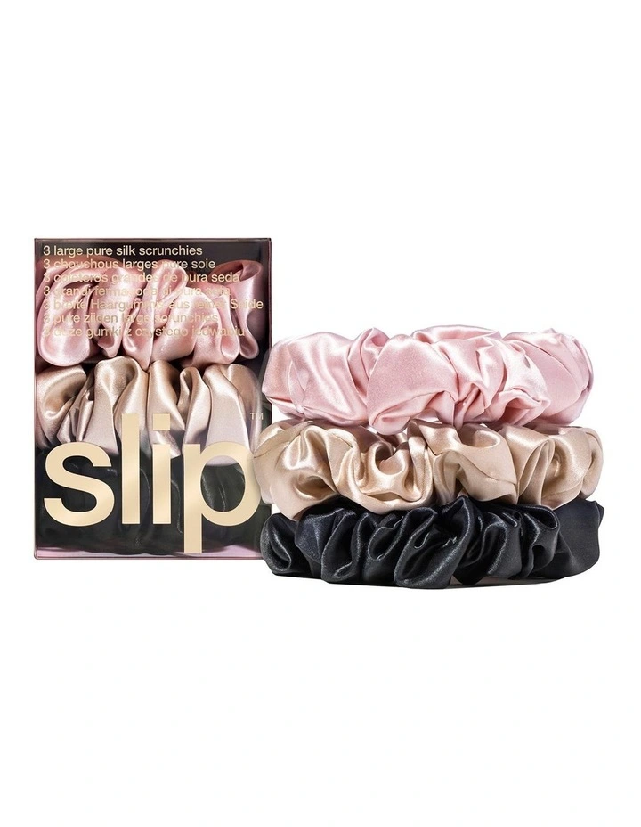 Pure Silk Large Scrunchies Set of 3 in Multi image 1