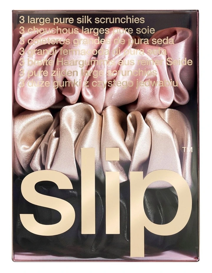 Pure Silk Large Scrunchies Set of 3 in Multi image 4