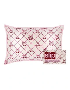 Pure Silk Queen Pillowcase with Lace Trim in Sweet Cherry