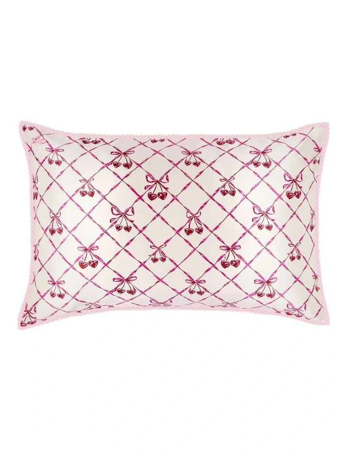 Pure Silk Queen Pillowcase with Lace Trim in Sweet Cherry image 2