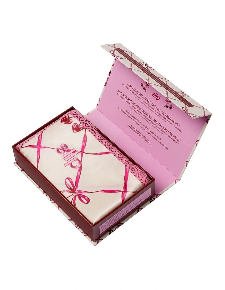 Pure Silk Queen Pillowcase with Lace Trim in Sweet Cherry image 4