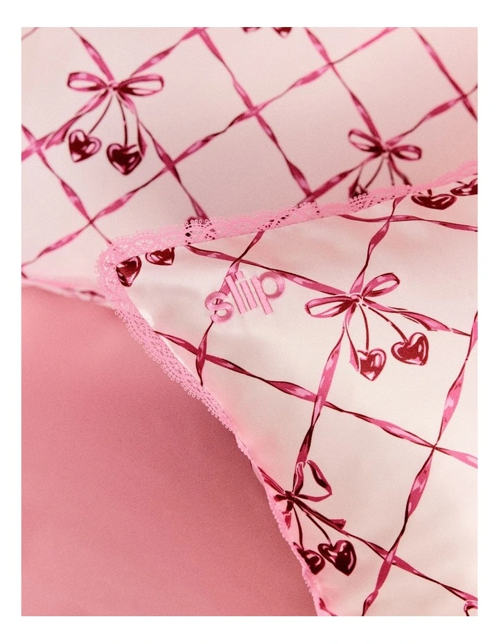 Pure Silk Queen Pillowcase with Lace Trim in Sweet Cherry image 7