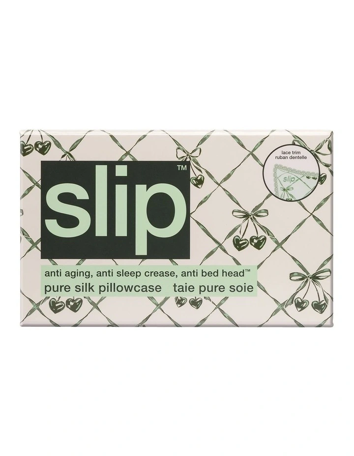 Pure Silk Queen Pillowcase with Lace Trim in Wintergreen image 4