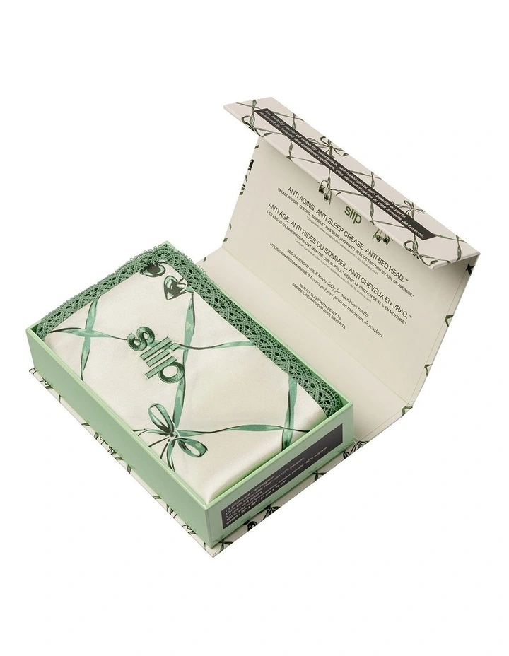 Pure Silk Queen Pillowcase with Lace Trim in Wintergreen image 5