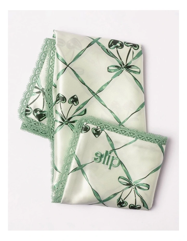 Pure Silk Queen Pillowcase with Lace Trim in Wintergreen image 6