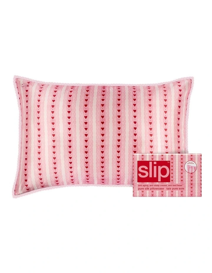 Pure Silk Queen Pillowcase with Lace Trim in Sweetie image 1