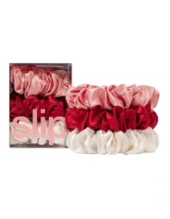 Pure Silk Large Scrunchies Set Of 3 in Rosy