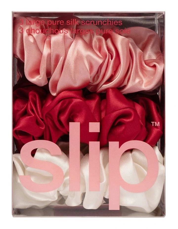 Pure Silk Large Scrunchies Set Of 3 in Rosy image 4