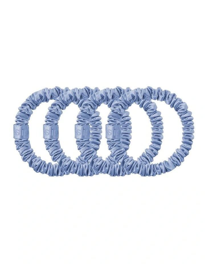 Pure Silk Skinny Scrunchies Set of 4 in Cornflower image 2