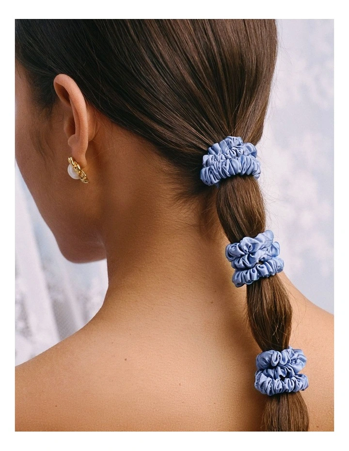 Pure Silk Skinny Scrunchies Set of 4 in Cornflower image 3