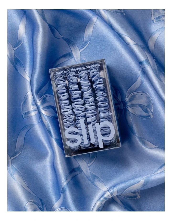 Pure Silk Skinny Scrunchies Set of 4 in Cornflower image 4