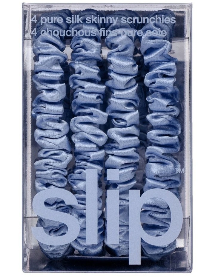 Pure Silk Skinny Scrunchies Set of 4 in Cornflower image 6