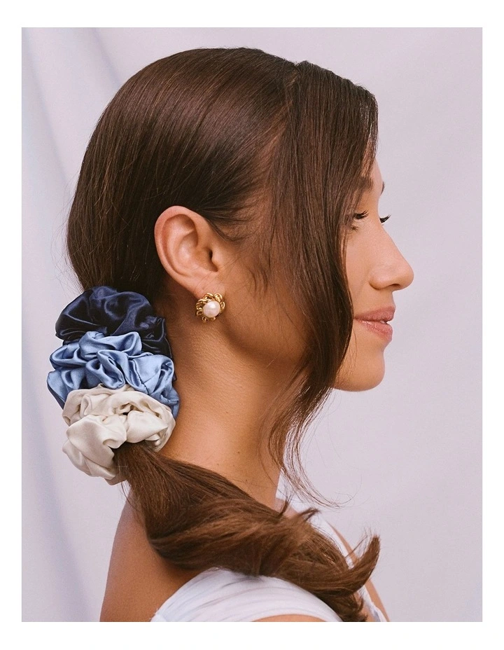 Pure Silk Large Scrunchies Set Of 3 in Skye image 5