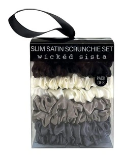 Slim Satin Scrunchie Set in Monochrome Grey
