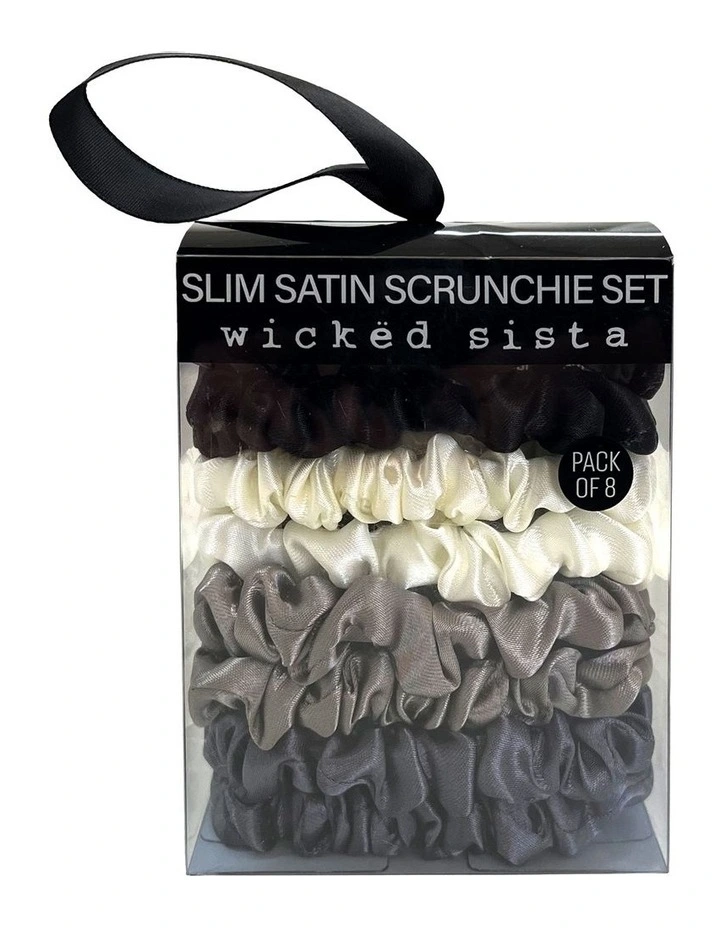 Slim Satin Scrunchie Set in Monochrome Grey image 1