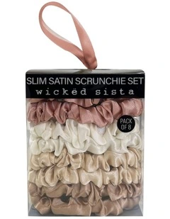 Slim Satin Scrunchie Set in Neutral Blush