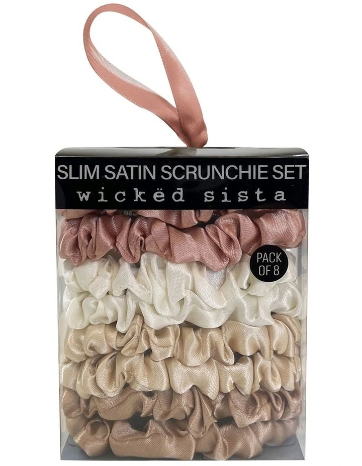 Slim Satin Scrunchie Set in Neutral Blush image 1