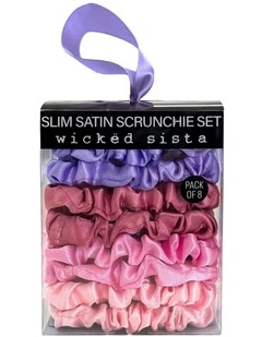Slim Satin Scrunchie Set in Pink/Purple
