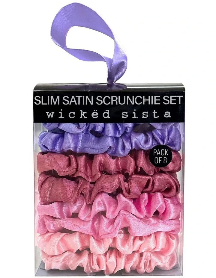 Slim Satin Scrunchie Set in Pink/Purple image 1
