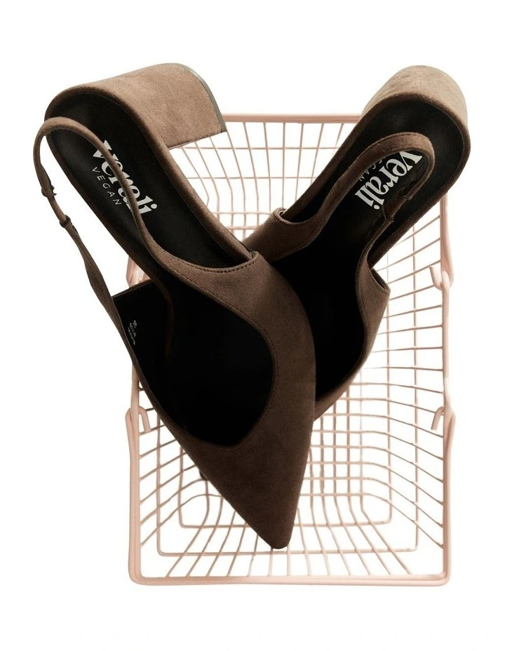 Elisha Slingback Block Heels in Chocolate Brown Micro image 2