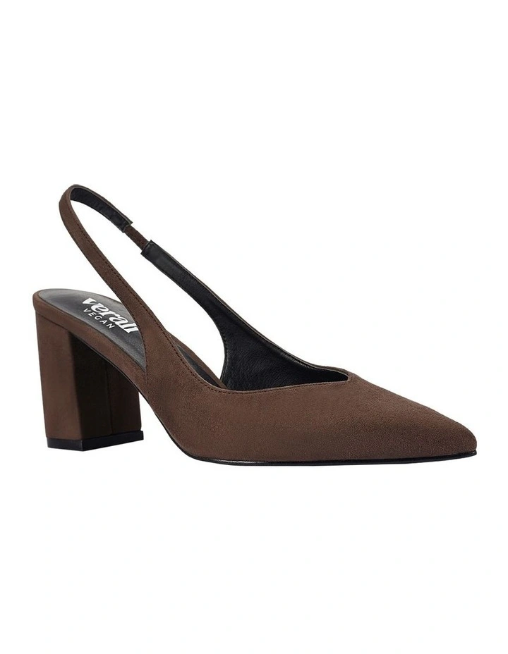 Elisha Slingback Block Heels in Chocolate Brown Micro image 3