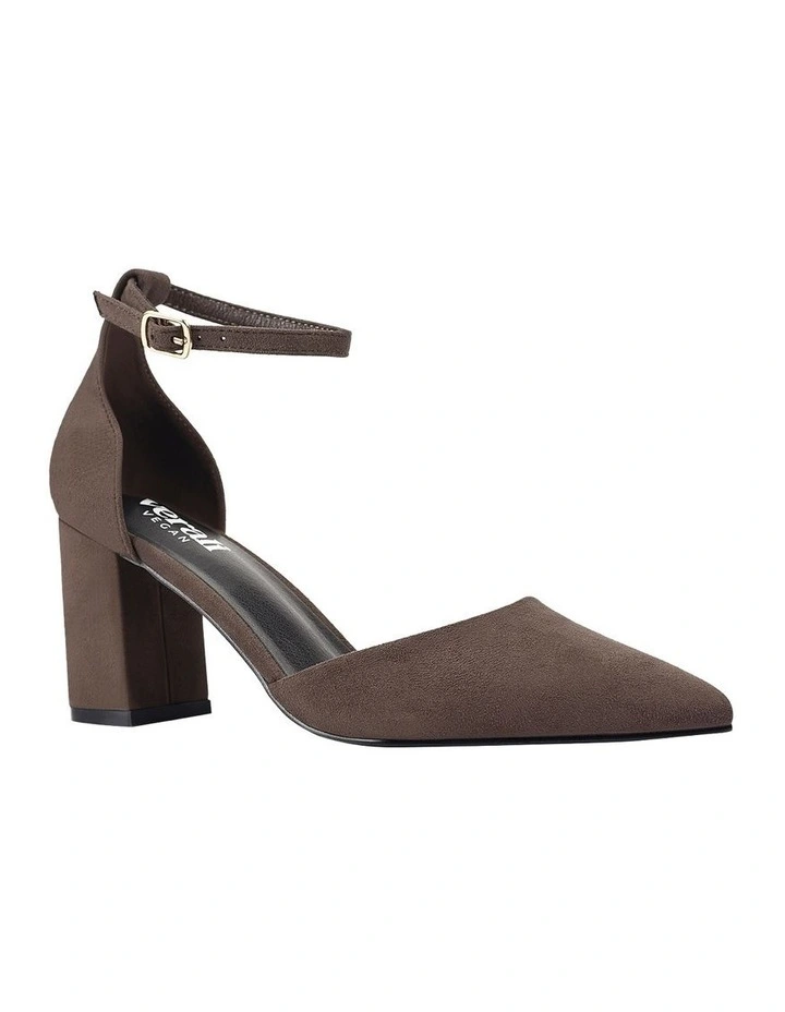 Eli Closed Toe Block Heels in Chocolate Brown Micro image 2