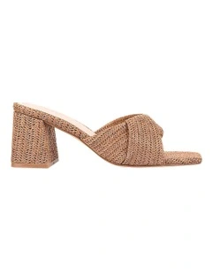 Stella Block Heel Mules in Tan Raffia