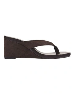 Polly Thong Wedges in Chocolate Brown Micro