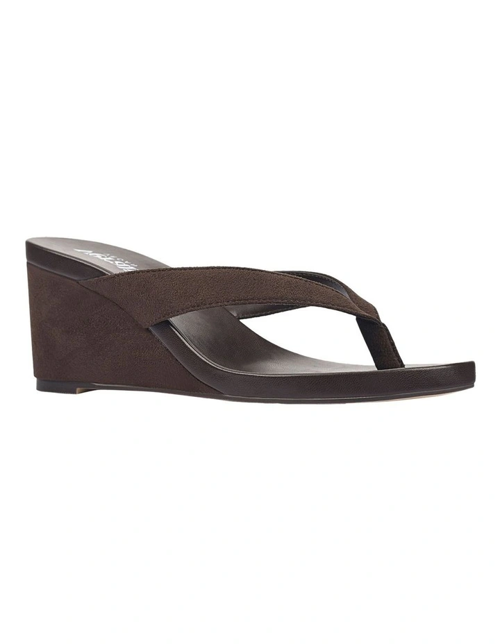 Polly Thong Wedges in Chocolate Brown Micro image 2