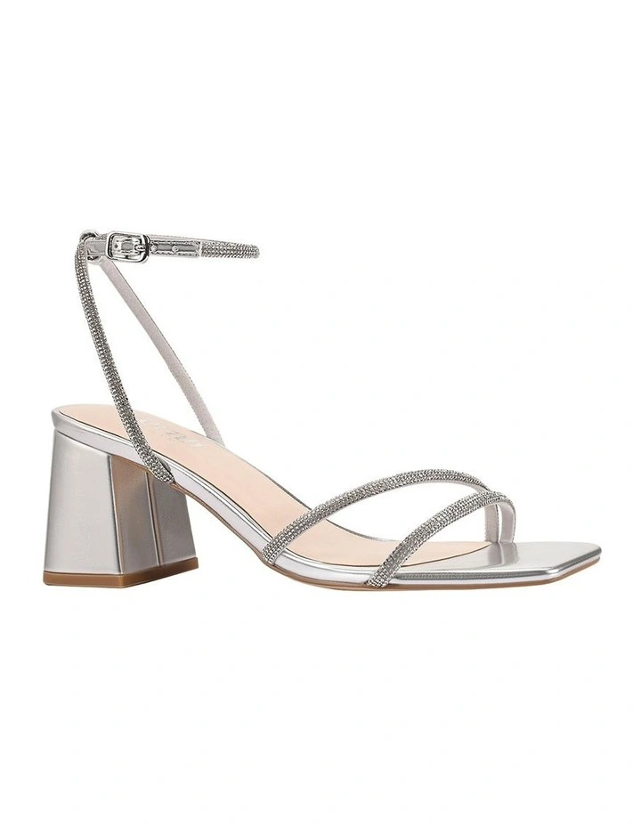 Strawberry Block Heel Sandals in Silver image 2