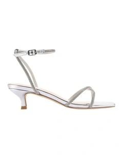 Ally Kitten Heel Sandals in Silver