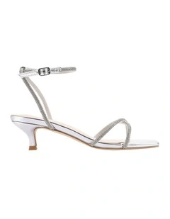 Ally Kitten Heel Sandals in Silver