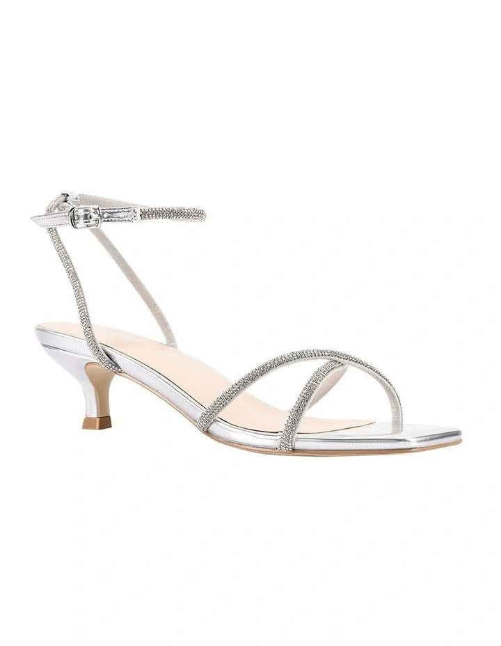 Ally Kitten Heel Sandals in Silver image 3
