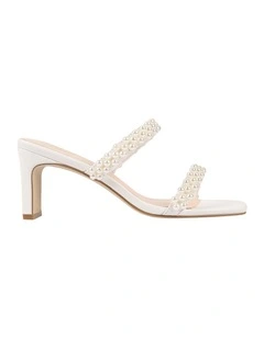 Gigi Block Heel Mules in Chalk White Pearl