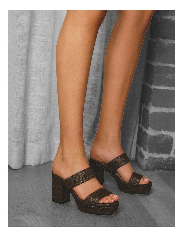 Herbet Platform Heels in Chocolate Brown Raffia image 2