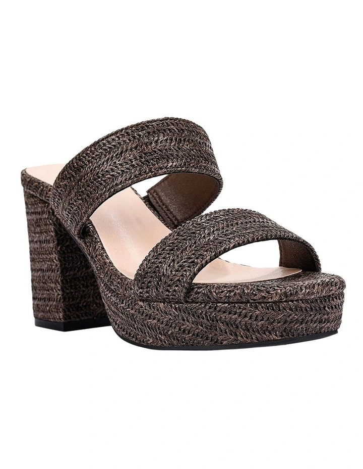 Herbet Platform Heels in Chocolate Brown Raffia image 3