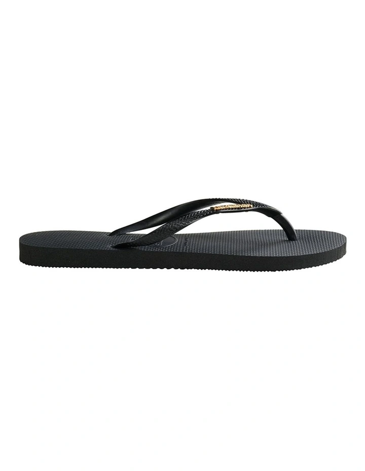 Slim Metal Logo Thongs in Black image 2