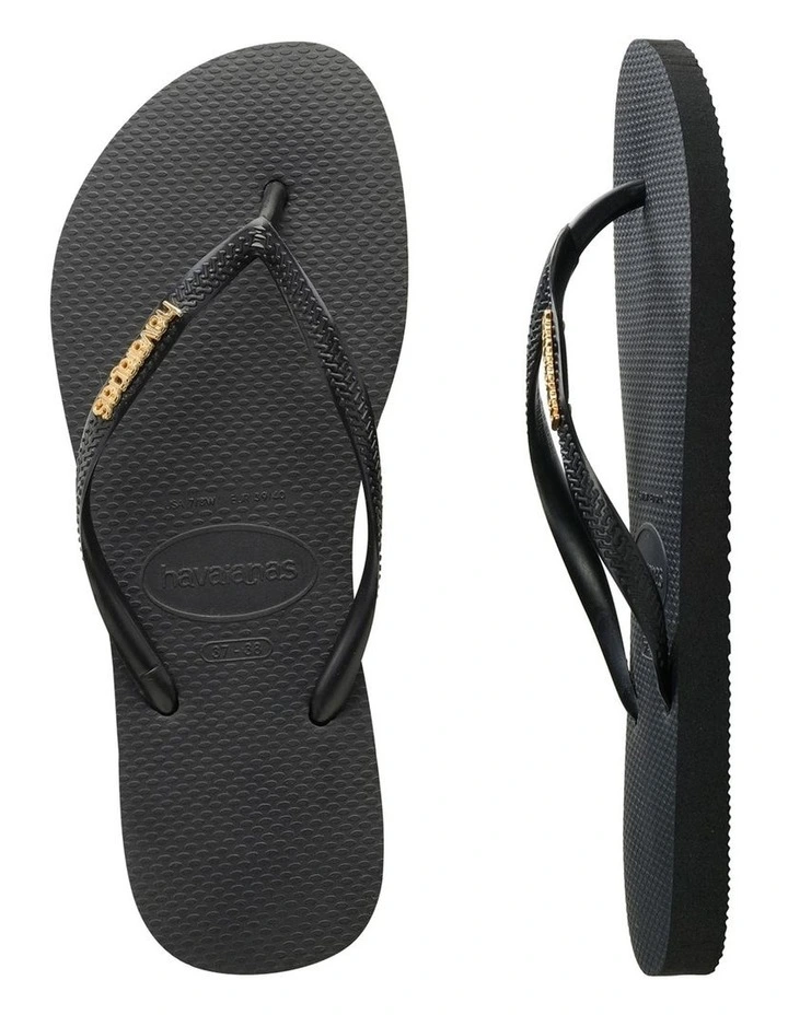 Slim Metal Logo Thongs in Black image 4