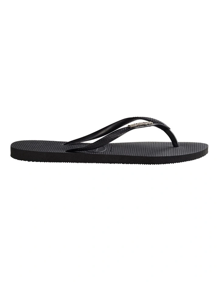 Slim Metal Logo Thongs in Black image 2
