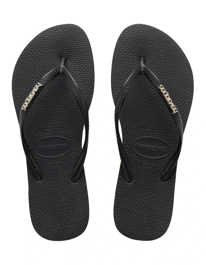Slim Metal Logo Thongs in Black image 3