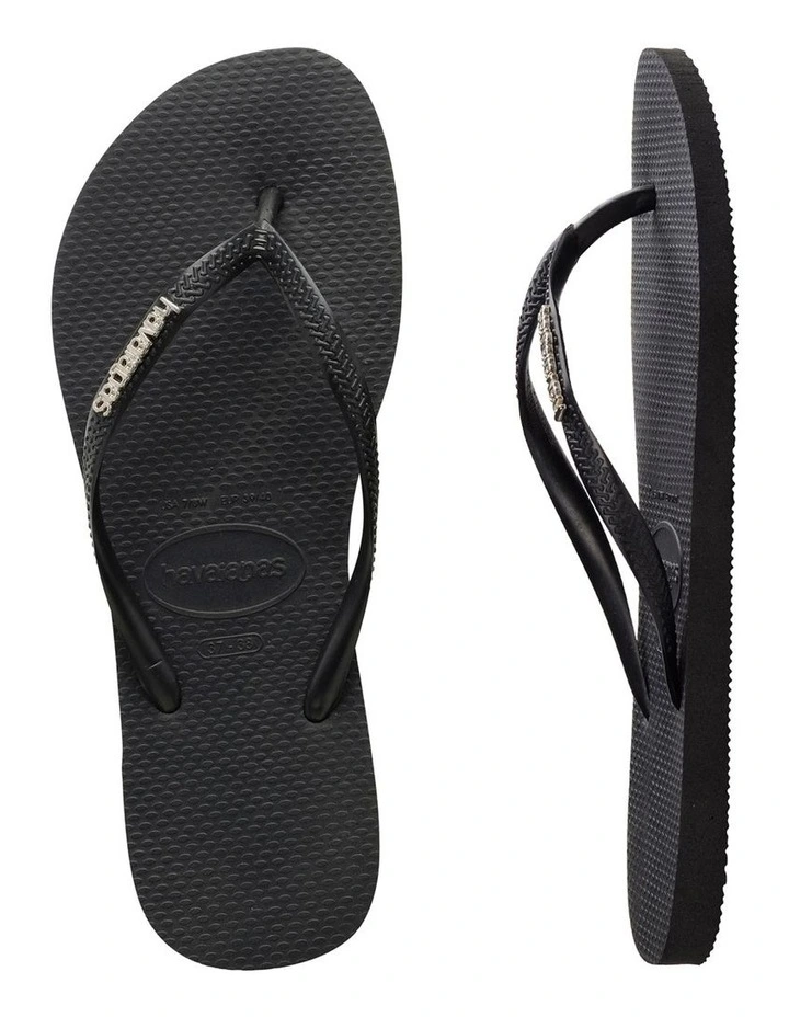 Slim Metal Logo Thongs in Black image 4