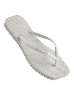Slim Square Toe Thongs in White